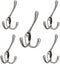 Coat Hooks with Three Flared Prongs, Heavy Duty 3.5 Inch Satin Nickel Hook, 5 Pack