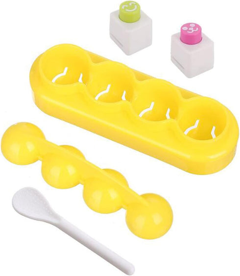 4 Pcs DIY Rice Ball Mould Shaker & 2 Smile Face Seaweed Nori Punch Embossing Mold Kitchen Tools with Mini Spoon