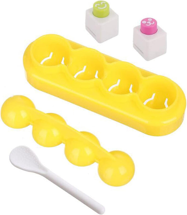4 Pcs DIY Rice Ball Mould Shaker & 2 Smile Face Seaweed Nori Punch Embossing Mold Kitchen Tools with Mini Spoon