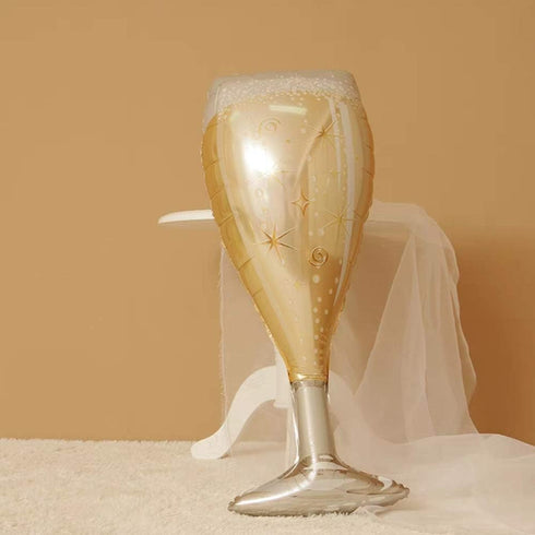4PCS Champagne Bottle Balloons and Champagne Glass Mylar Foil Balloons for Birthday Engagement Bachelorette Party