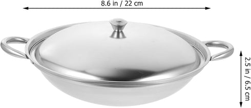 PRETYZOOM Stainless Steel Wok with Lid, Nonstick Everyday Pan with Dual Handle, 9 Inches Shabu Shabu Pot