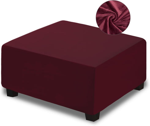 NeColorLife Velvet Ottoman Cover Christmas Ottoman Slipcover Thick Stretchable Footrest Stool Covers