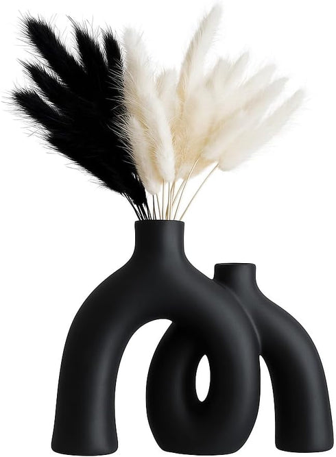 Jas & Jax Goods Matte Black Ceramic Vase Set - Modern Hug Donut Ceramic Vases by