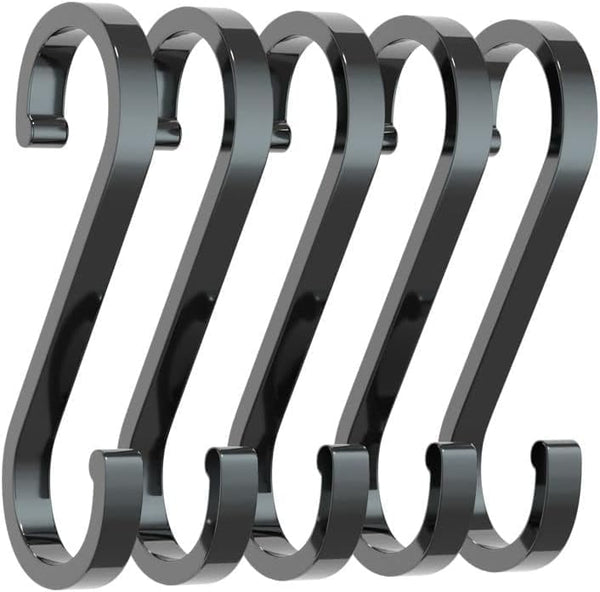 5 Pcs Black S-Shaped Hooks, Space Aluminum Multifunctional Hanging Hook Clasp Holder for Home Storage