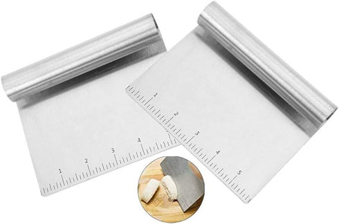 2 Pcs Stainless Steel Food Scraper and Chopper, Large Griddle Spatula Kitchen Tool Gadget, Bench Scraper with Measuring
