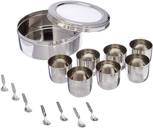 Shourya Trading 7 7 12 Stainless Steel Spice box with Non Breakable Transparent glass,Stainless Steel Spice Box
