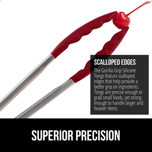 GORILLA GRIP Stainless Steel Kitchen Tongs - Heat Resistant Cooking Tongs Set of 2, 9 + 12 Inch, Non Scratch Silicone
