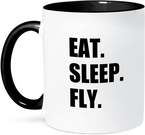 3dRose Eat Sleep Fly - Fun Gifts for Pilots, Flight Crew, Two Tone Black Mug, 11oz
