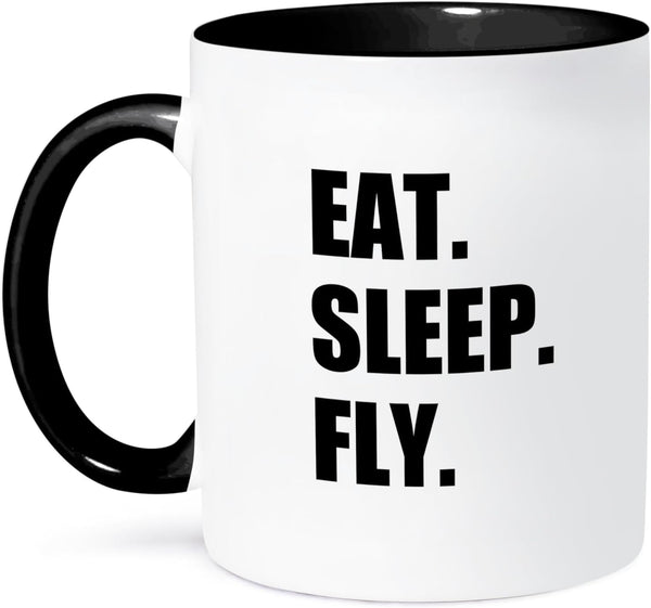 3dRose Eat Sleep Fly - Fun Gifts for Pilots, Flight Crew, Two Tone Black Mug, 11oz