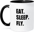 3dRose Eat Sleep Fly - Fun Gifts for Pilots, Flight Crew, Two Tone Black Mug, 11oz