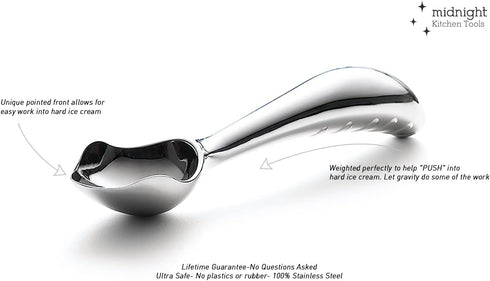 Midnight Scoop - Ergonomic Stainless Steel Ice Cream Scoop | Heavy-Duty, Easy-to-Use, and Dishwasher-Safe |