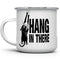 Hang in There Enamel Camping Coffee Mug - Funny Inspirational Motivational Cat Gift Cup for Friend, Coworker, Women,