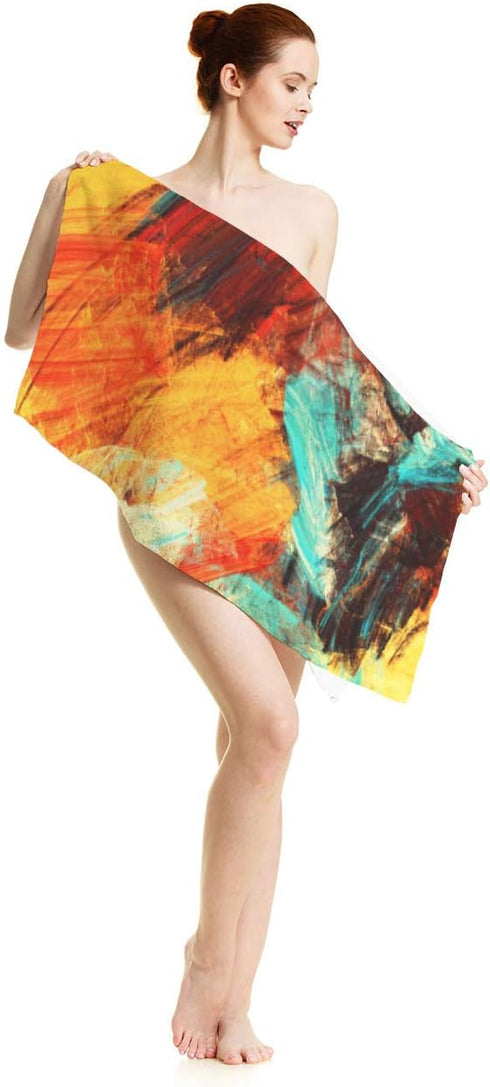 oFloral Bright Artistic Splashes Hand Towels, Abstract Multicolor Pattern Towel for Bath/Kitchen/Yoga/Golf 15X30 Inch
