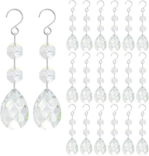 20pcs 38mm Clear Grid Chandelier Crystal Pendants,Crystals Beads for Chandeliers,Hanging Crystals for