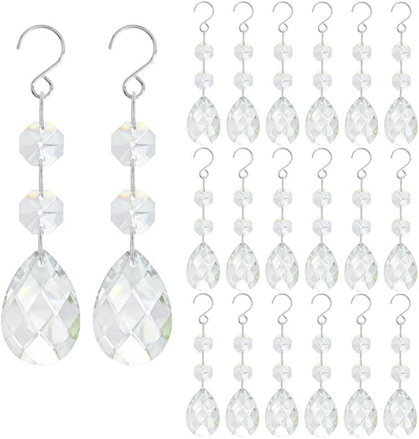 20pcs 38mm Clear Grid Chandelier Crystal Pendants,Crystals Beads for Chandeliers,Hanging Crystals for