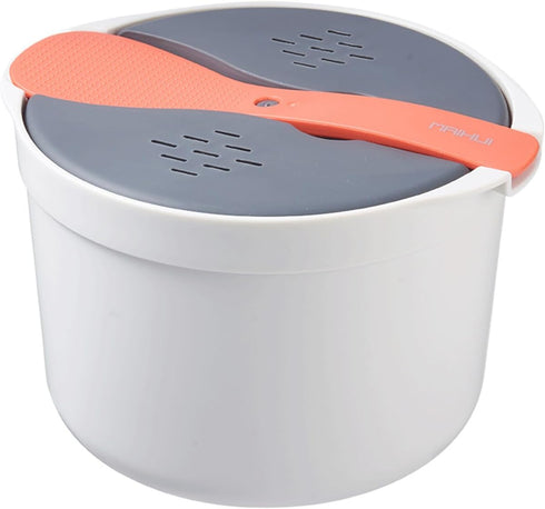 Microwave Rice Cooker, 2L Steamer Pasta Cooker, Food Grade PP Set with Strainer, 4PCS (Orange)