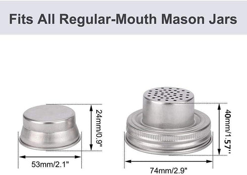 2-Pack Mason Jar Shaker Lids, Compact Stainless Steel Screw Top, Silver, Dishwasher Safe