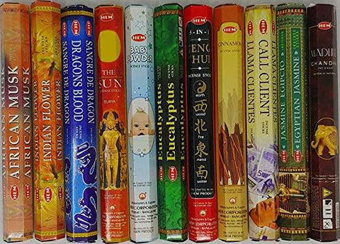Hem Incense, 12 Box Best Variety Pack, 240 Sticks, 45+min Burn