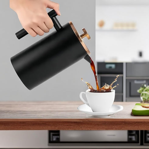 1500ml, 50oz, Stainless Steel French Press Coffee Maker Black Double-Wall Insulated Large French Coffee Press