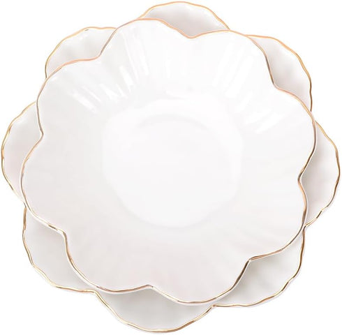 Porcelain Serving Dish, Ceramics Flower Relish Tray with Metallic Rim, 6.6 inch Bowls for Wedding, Party, Cereal, Pasta