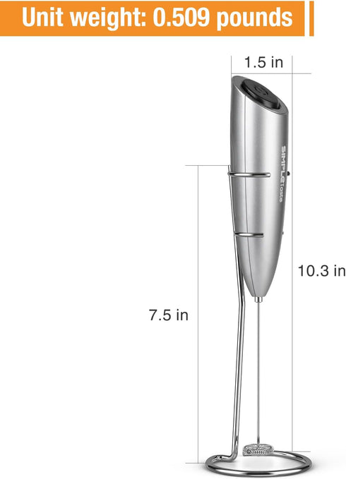 SIMPLETaste Milk Frother Handheld Electric Foam Maker | Drink Mixer with Stainless Steel Whisk and Stand