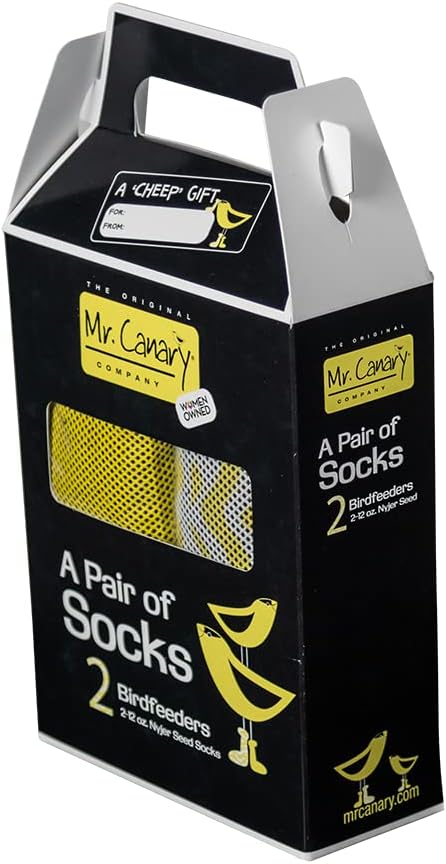Yellow Finch Sock Feeders - Pair of Socks, 2pk, Seed-Filled All-Season Feeders, 24oz Total