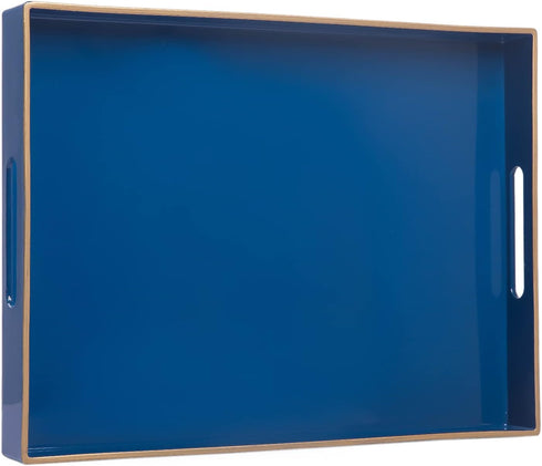 MAONAME Royal Blue Serving Tray with Handles, Rectangular Decorative Tray, Modern Coffee