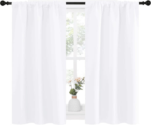 NICETOWN White Curtains for Kitchen Window, Light Filtering Curtains & Drapes for Small Window (34 in x 45 in, 1 Pair)