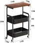 3 2 Tier Metal Rolling Utility Cart Organizer with Walnut Table Top, Stable and Sturdy Rolling Storage Carts