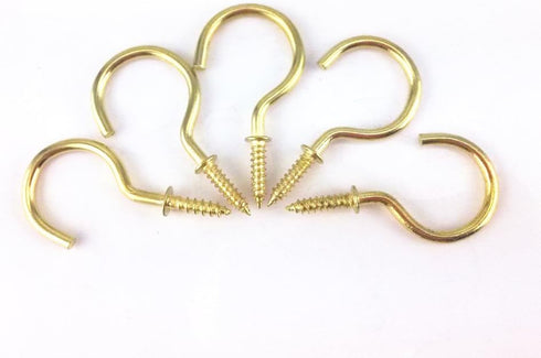 yueton 50pcs Metal Screw-in Ceiling Hooks, Cup Hooks (Gold)