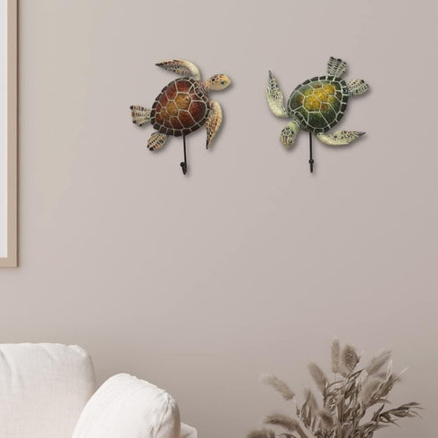 Comfy Hour Ocean Voyage Collection Sea Turtle Coastal Beach Coral Theme Decorative Wall Hanger Set of 2
