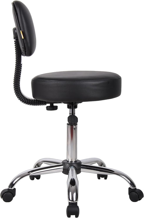 Boss Office Products Be Well Medical Spa Stool with Back, Vinyl, Black