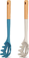 Silicone Pasta Fork, Heat Resistant Noodle Spoon Server, BPA Free Spaghetti Strainer, 12.8 inch, Khaki & Blue