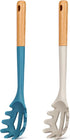 Silicone Pasta Fork, Heat Resistant Noodle Spoon Server, BPA Free Spaghetti Strainer, 12.8 inch, Khaki & Blue