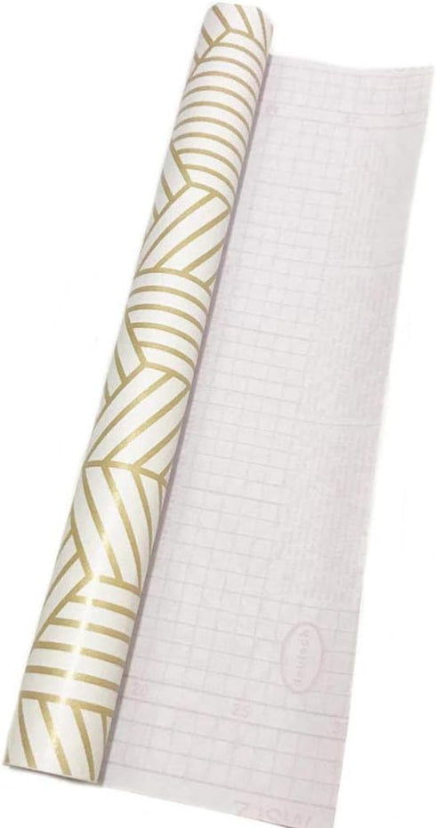 Gold and Beige Hexagon Geometry Stripped Adhesive Contact Paper, Removable Shelf Liner, 17.7 inch x 9.8 Feet