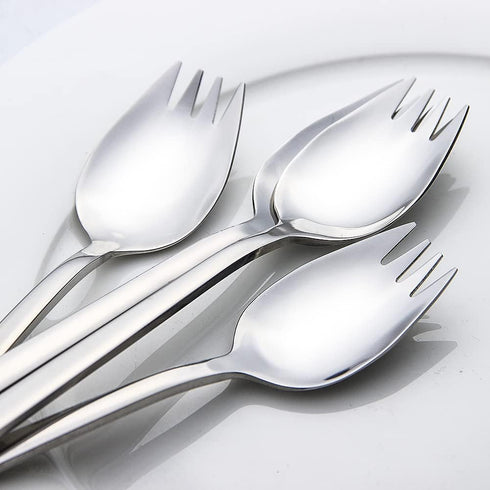 YFWOOD Sporks, 4-pack 18/10 Stainless Steel Dessert Spoons, 7.4 Inches Long Handle Flatware Set