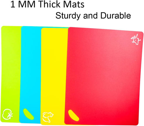 Flexible Cutting Boards Set, 2 Pack Colored Cutting Board Set with Easy-Grip Handles, Set of 4