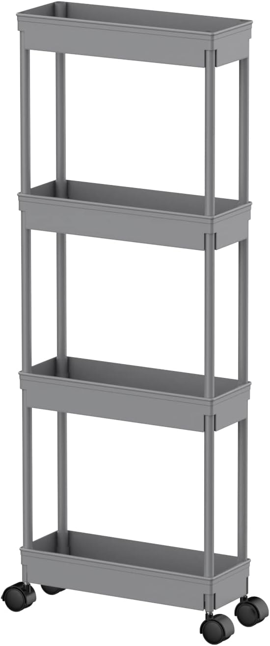 Sooyee 4 Tier Slim Rolling Storage Cart, Mobile Shelving Unit Organizer for Kitchen and Bathroom