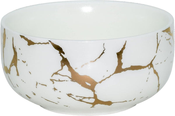 Ceramic Cereal Bowl, Marble Soup Bowl 17 OZ, Luxury Gold Inlay Dessert Bowl, Microwave Safe