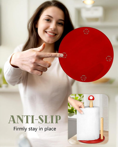 Kitchen Paper Towel Holder - Rustic Wooden Bamboo Stand, Cute Vertical Countertop Holder for Decorative Table Top