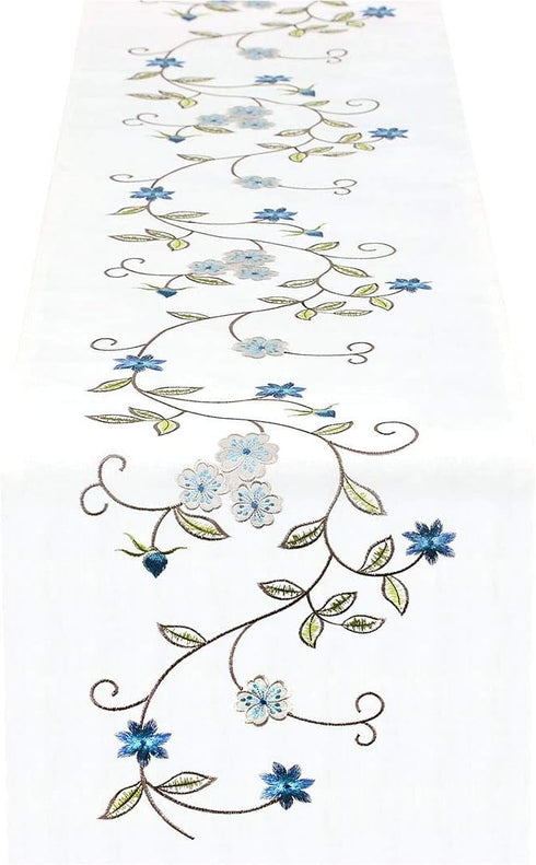 Simhomsen Double Thickness Rustic Embroidered Floral Table Runners, 14 × 53 Inch