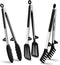 12" Kitchen Tongs with Silicone Tips, Food Grade Cooking Tongs Set of 3, Black Serving Utensils