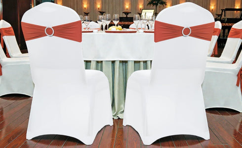 25 VDS - Terracotta | Spandex Chair Sashes Bows | PCS | Stretch Elastic Banquet Universal Folding Chair Band Tie
