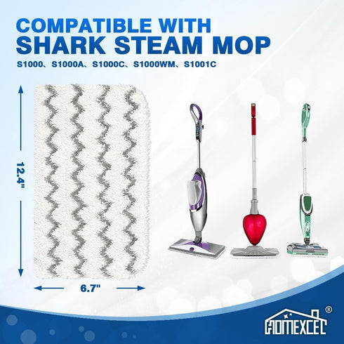 HOMEXCEL Steam Mop Replacement Pads for Shark Steam Mop S1000/S1000A/S1000C/S1000WM, 4 Pack Reusable Microfiber