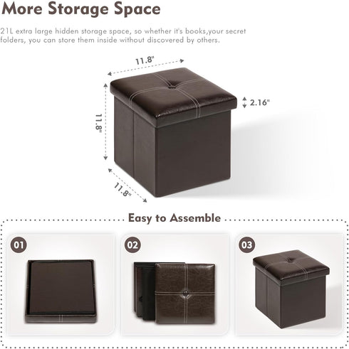 B FSOBEIIALEO Folding Storage Ottoman - Faux Leather Footrest Seat Coffee Table Toy Chest for Kids, Brown