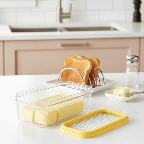 4oz UNIVIVO Butter Slicer Cutter with Storage Container, Stick Butter Dish with Lid for Fridge, Easy Cutting Two Sticks