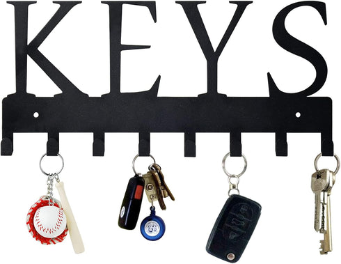 HappyHapi Key Holder Wall Mount, Metal Decorative Key Organizer Rack with 8 Hooks for Home, Matte Black