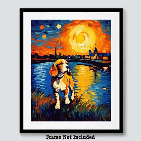 Bestbuddy Pet 11X14 Unframed Starry Night Van Gogh Inspired Beagle Dog Oil Painting Art Print Wall Decor AP126
