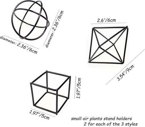 6 ZOOELAY Small Air Plant Holders Stand Black Airplants Rack Planters Metal Air Fern Plant Display Cage Geometric