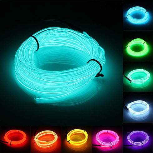 JIGUOOR EL Wire 16.4ft / 5m Battery Pack Neon Light Strip, 360° Illumination for DIY, Party, Halloween